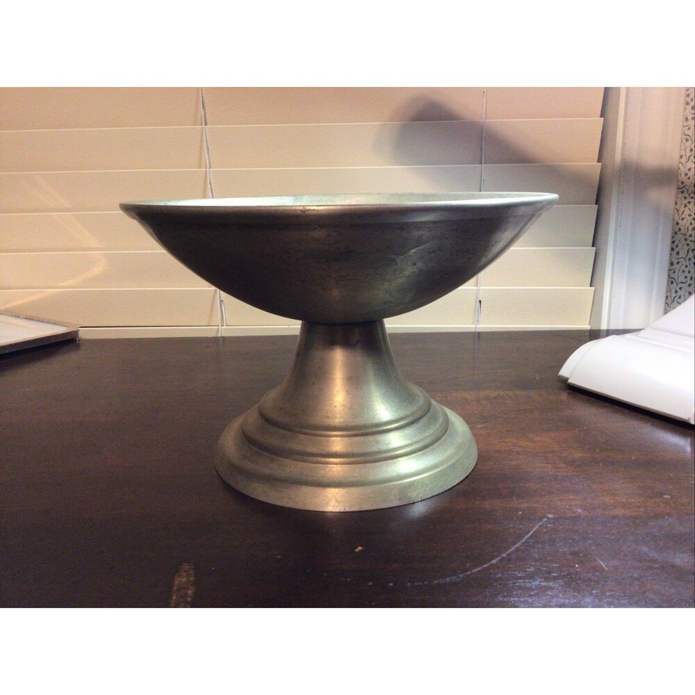 Pottery Barn Distressed Metal Compote Display Bowl Heavy 9.25 X 6